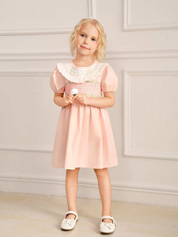 Summer New Arrival Young Girls' Sweet Embroidered Princess Dress With Decorative Ruffle Edge