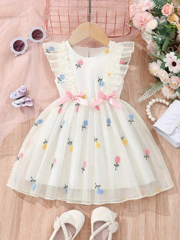 Summer New Embroidered Mesh Sleeveless Dress For Toddler Girls