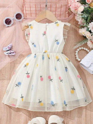 Summer New Embroidered Mesh Sleeveless Dress For Toddler Girls