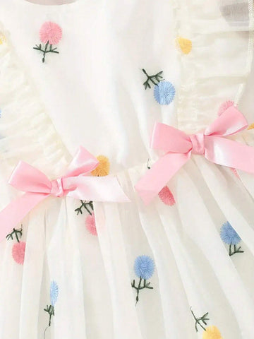 Summer New Embroidered Mesh Sleeveless Dress For Toddler Girls
