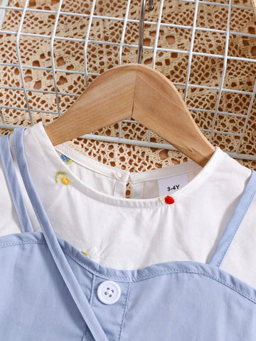 Summer New Embroidery Contrast Color Pure Cotton Dress With Fashionable And Simple Design, Matched With A Bag For Girls
