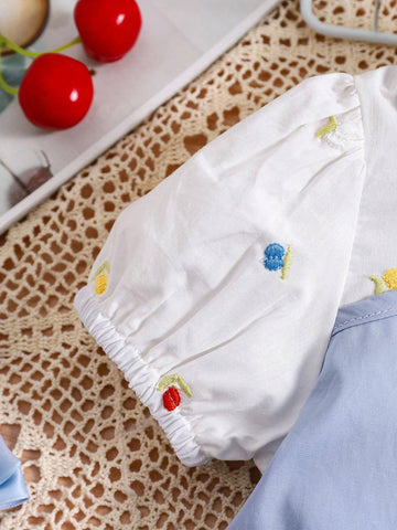 Summer New Embroidery Contrast Color Pure Cotton Dress With Fashionable And Simple Design, Matched With A Bag For Girls