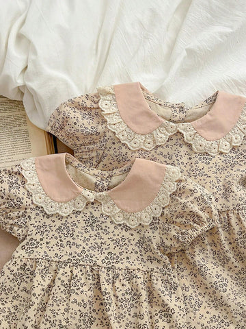 Summer New Peter Pan Collar Floral Short Sleeve Princess Dress