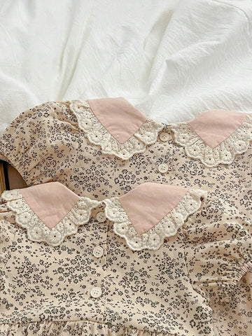 Summer New Peter Pan Collar Floral Short Sleeve Princess Dress