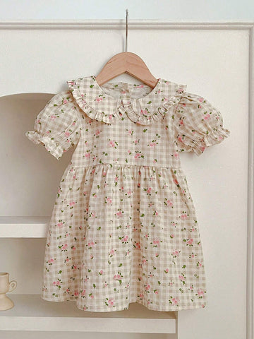 Summer New Style Girls' Printed Short Sleeve Dress, Baby Girls' Princess Dress