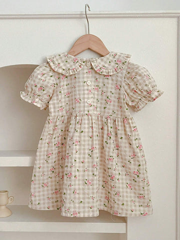Summer New Style Girls' Printed Short Sleeve Dress, Baby Girls' Princess Dress