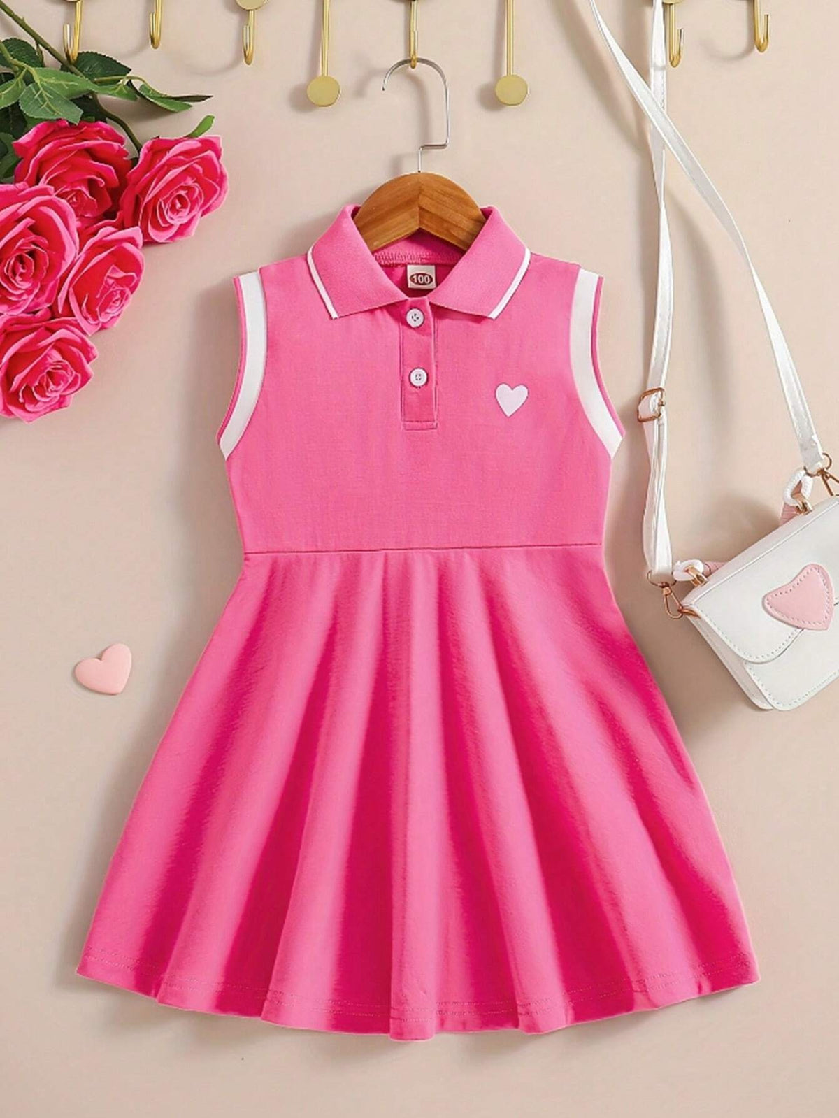 Summer New Style Little Girls' Babydoll Sleeveless Dress With College Style