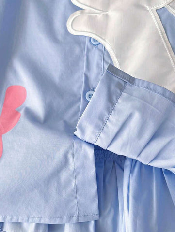 Summer New Style Young Girl Shirt Dress Cute Rabbit Casual Princess Dress