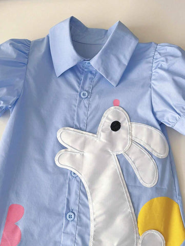 Summer New Style Young Girl Shirt Dress Cute Rabbit Casual Princess Dress