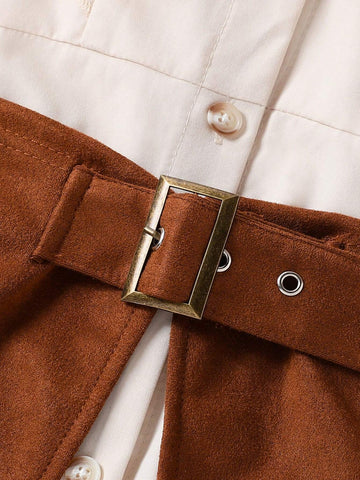 Summer New Toddler Girls" Bubble Sleeve Shirt Dress With Belt