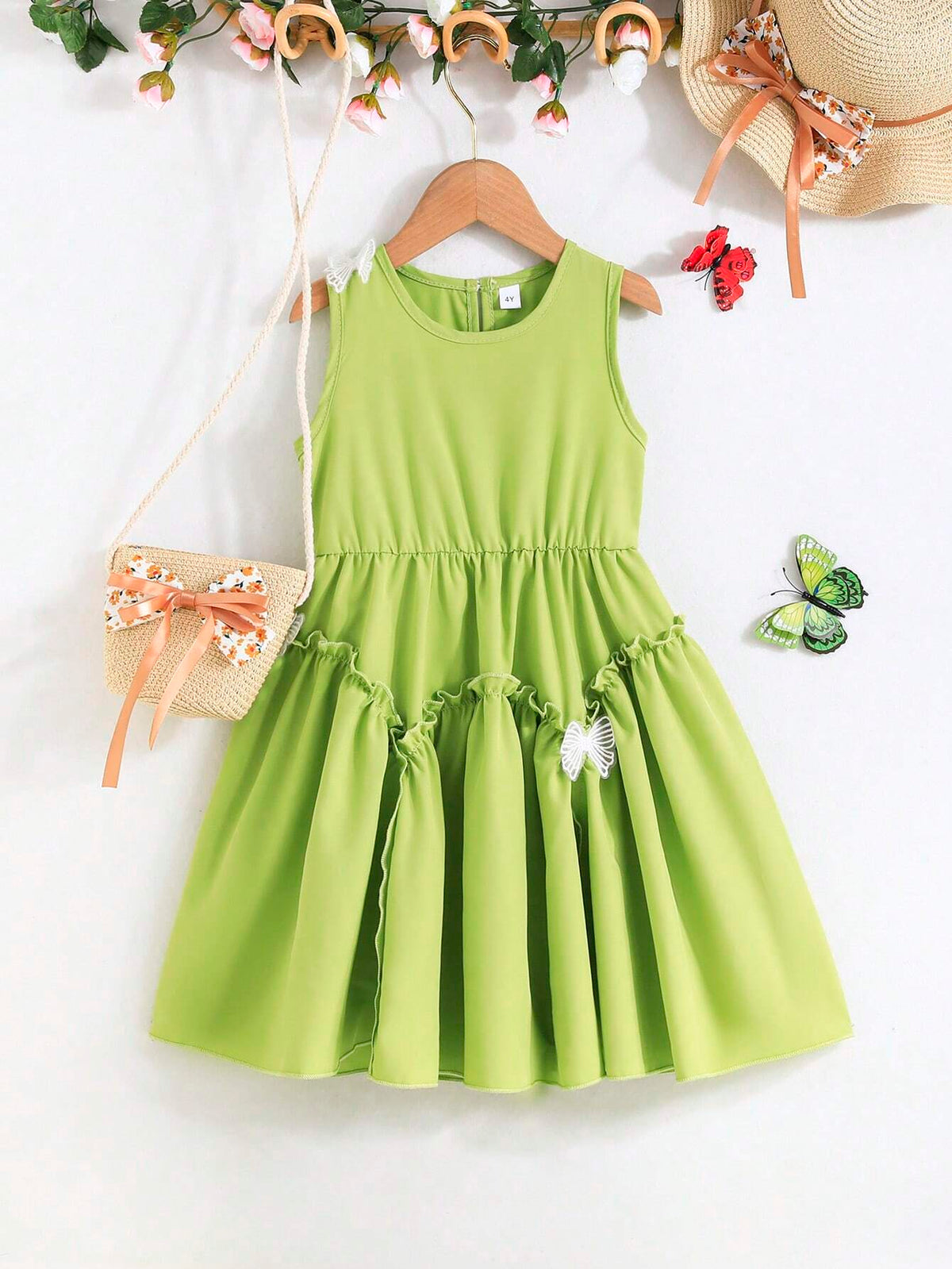 Summer New Young Girls' Fresh Floral Butterfly Print Sleeveless Dress