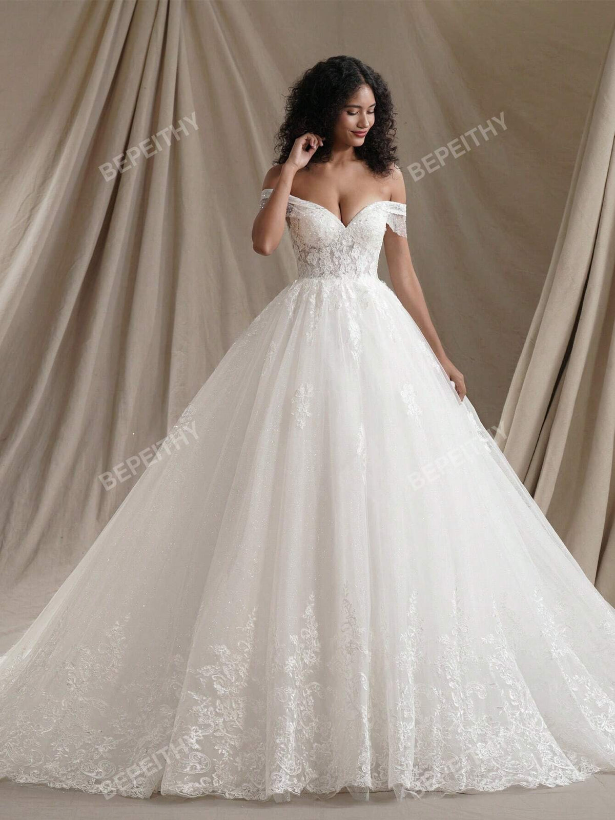 Summer Off The Shoulder Princess Wedding Dresses For Women 2024 Glitter New Romantic Sleeveless Bride Bridal Gown