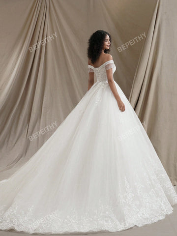 Summer Off The Shoulder Princess Wedding Dresses For Women 2024 Glitter New Romantic Sleeveless Bride Bridal Gown