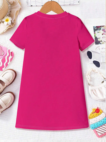 Summer Pink Casual Simple Sweetheart Teenage Girl Gift Heart Printed Short/Mid-Length Sleeveless Dress Suitable For Summer, Vacation, Parties