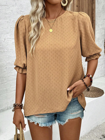 Summer Round Neck Textured Diamond Fabric Pullover Shirt