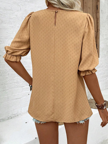 Summer Round Neck Textured Diamond Fabric Pullover Shirt