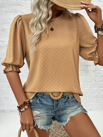 Summer Round Neck Textured Diamond Fabric Pullover Shirt