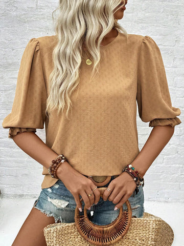 Summer Round Neck Textured Diamond Fabric Pullover Shirt