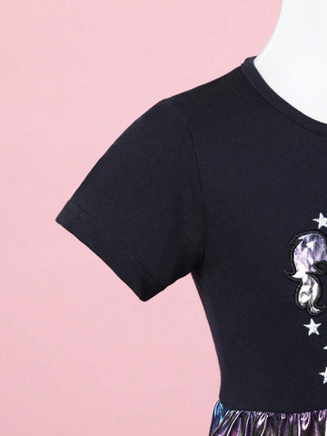 Summer Short-Sleeved A-Line Unicorn Embroidered Casual Dress SH1722 For Little Girls