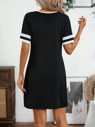 Summer Short Casual Short Sleeve Patchwork Dress