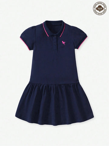 Summer Short Sleeve Cotton Princess Dress For Girls With Heat Transfer Print