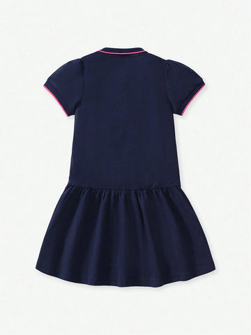 Summer Short Sleeve Cotton Princess Dress For Girls With Heat Transfer Print