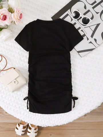Summer Short Sleeve Heart Printed Black Dress