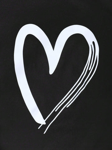 Summer Short Sleeve Heart Printed Black Dress
