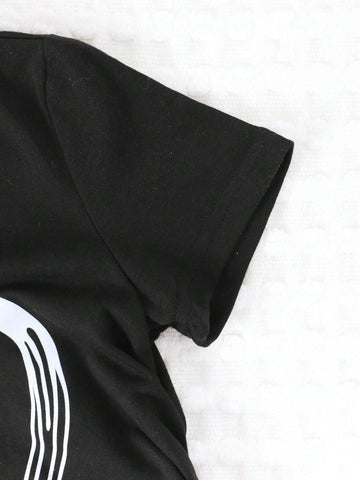 Summer Short Sleeve Heart Printed Black Dress