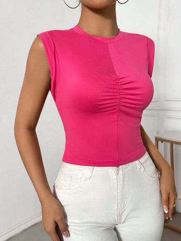 Summer Short Sleeve Slim Fit Casual T-Shirt With Pleated Front