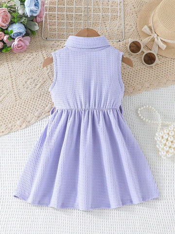 Summer Sleeveless Button-Up Minimalist Style Dress For Girls