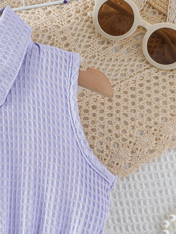 Summer Sleeveless Button-Up Minimalist Style Dress For Girls
