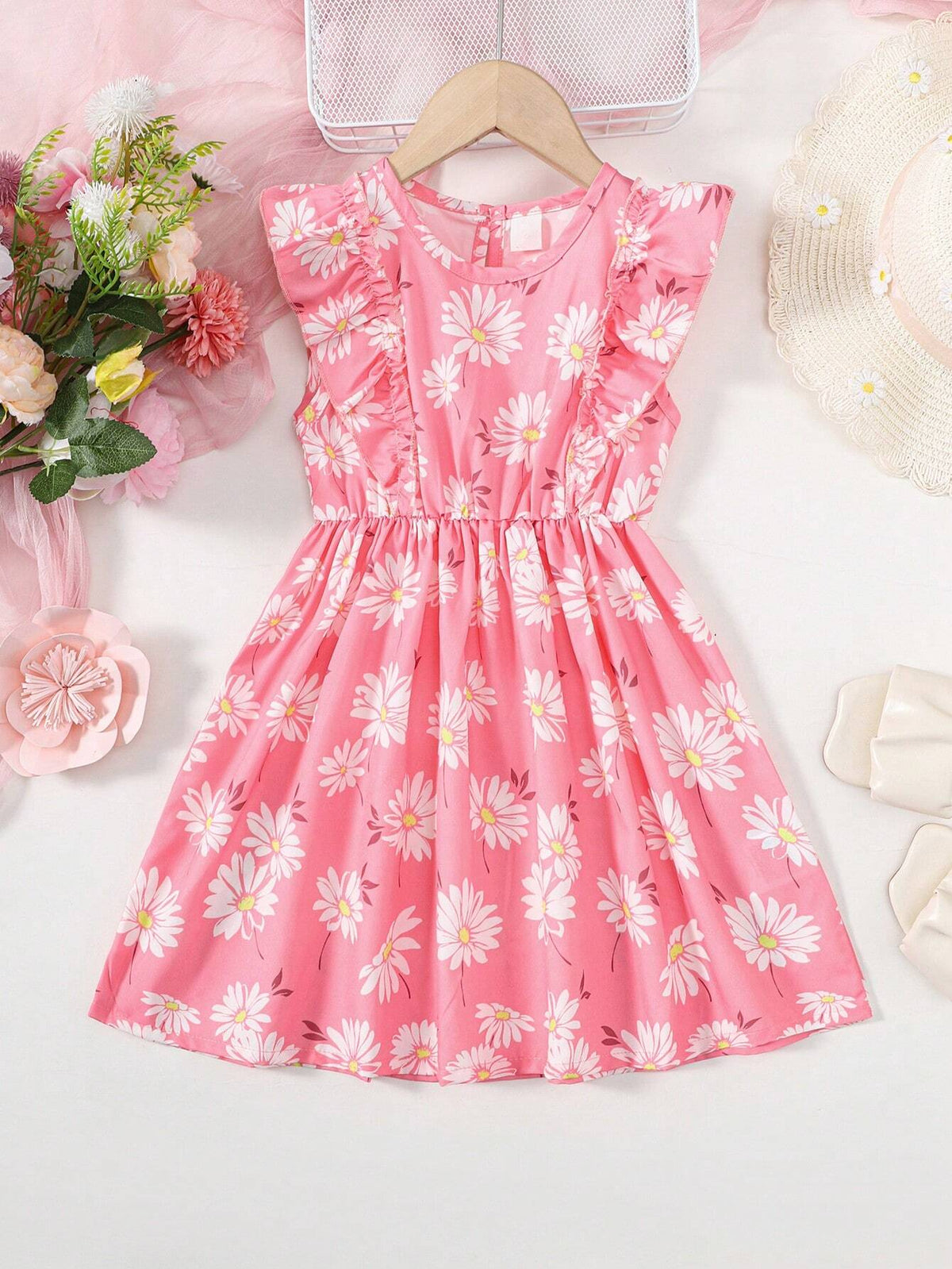 Summer Sleeveless Dress For Girls Fashionable Sweet And Casual Style Children Refreshing Breathable Waist-Cinching Dress