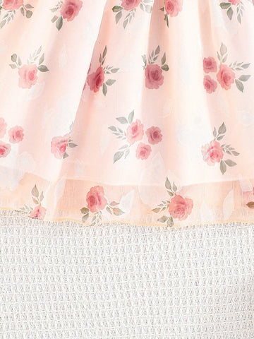 Summer Sleeveless Floral Print Dress With Bowknot For Girls