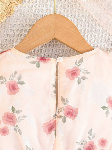 Summer Sleeveless Floral Print Dress With Bowknot For Girls