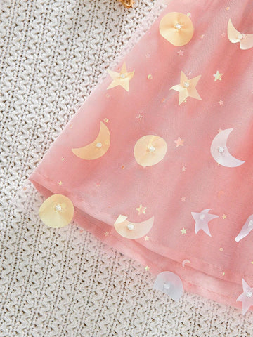 Summer Sleeveless Girls Dress With 3D Star And Moon Decoration For Toddler Girls