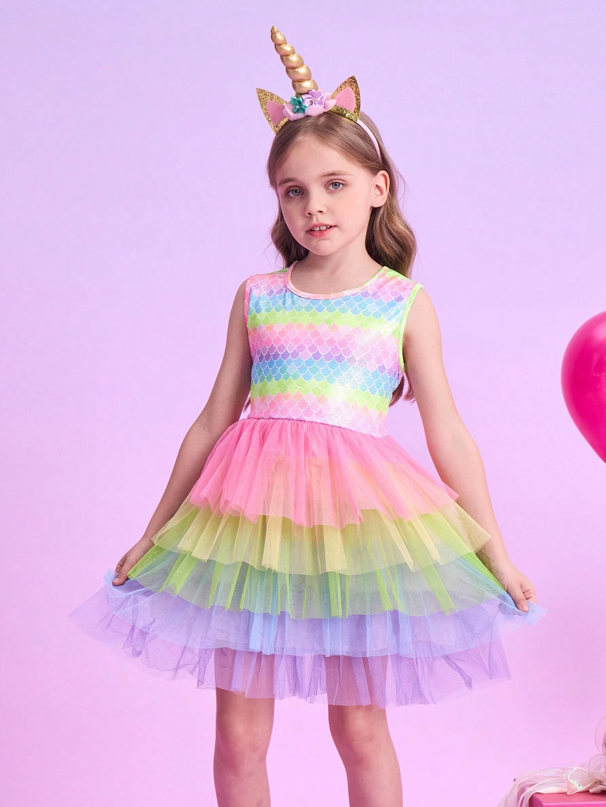 Summer Sleeveless Mermaid Princess Dress For Girls With Five-Layer Gradient Mesh, Ideal For Girl's Birthday Party Outfit