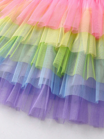 Summer Sleeveless Mermaid Princess Dress For Girls With Five-Layer Gradient Mesh, Ideal For Girl's Birthday Party Outfit