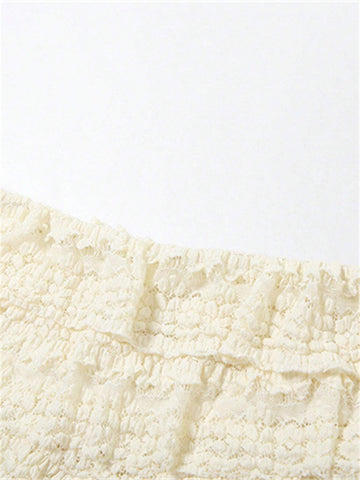 Summer Solid Color Sweet Spice Girl Solid Color Hollow Slim Pleated Short Sleeve Blouse Shorts Suit Female