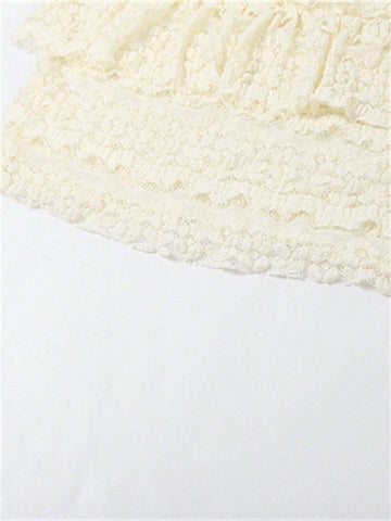 Summer Solid Color Sweet Spice Girl Solid Color Hollow Slim Pleated Short Sleeve Blouse Shorts Suit Female