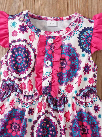 Summer Style Floral Pattern Printed Dress With Short Butterfly Sleeves And Ruffled Hem For Girls Aged 4-8 Cute And Stylish