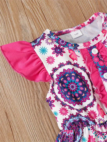 Summer Style Floral Pattern Printed Dress With Short Butterfly Sleeves And Ruffled Hem For Girls Aged 4-8 Cute And Stylish