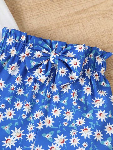 Summer Style Young Girl Casual Love Heart Printed Short Sleeve T-Shirt And Shorts Two-Piece Set