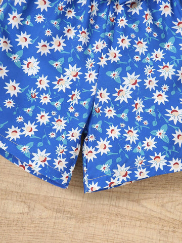 Summer Style Young Girl Casual Love Heart Printed Short Sleeve T-Shirt And Shorts Two-Piece Set