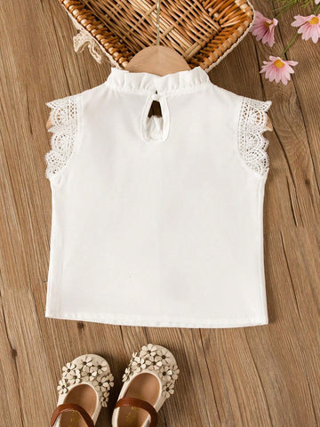 Summer Toddler Children High Density Cotton Shirt Doll Shirt Frill Trimmed Wide Shoulder T-Shirt Summer Clothing