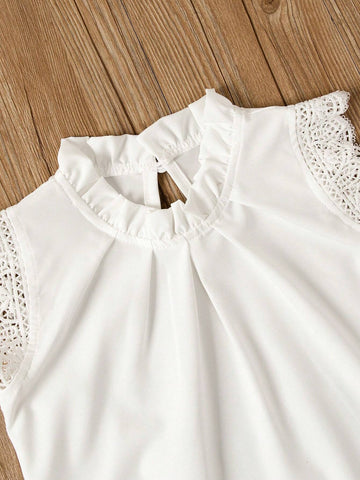 Summer Toddler Children High Density Cotton Shirt Doll Shirt Frill Trimmed Wide Shoulder T-Shirt Summer Clothing