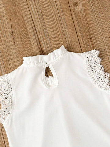 Summer Toddler Children High Density Cotton Shirt Doll Shirt Frill Trimmed Wide Shoulder T-Shirt Summer Clothing