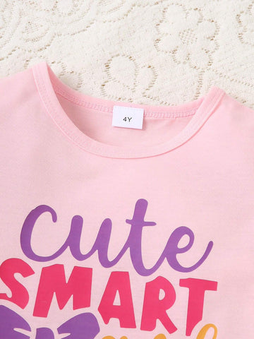 Summer Toddler Girls Casual Letter Print Short Sleeve T-Shirt And Shorts Set