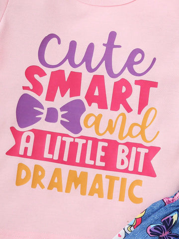 Summer Toddler Girls Casual Letter Print Short Sleeve T-Shirt And Shorts Set