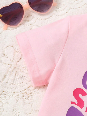 Summer Toddler Girls Casual Letter Print Short Sleeve T-Shirt And Shorts Set